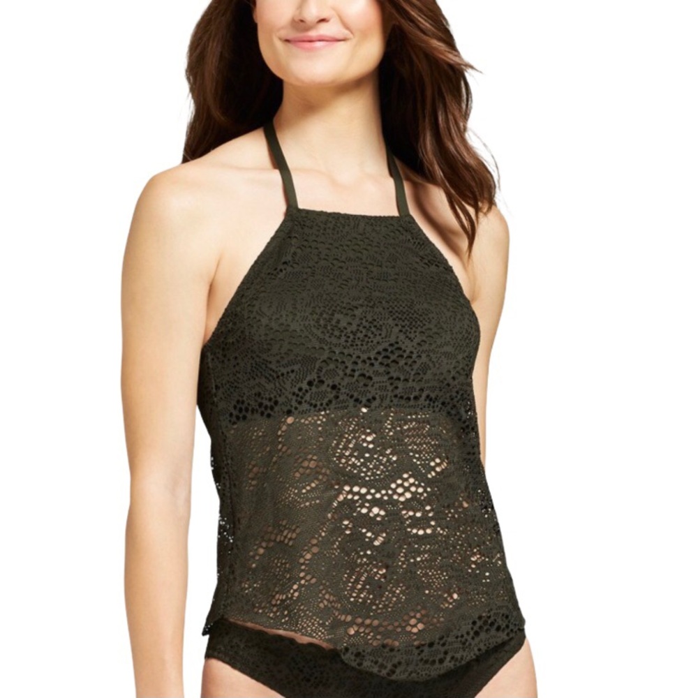 Mossimo Black Crochet Halter Tankini Top